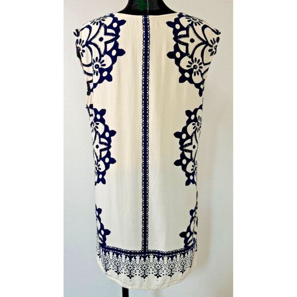 Free People Geodesic Dunes Mini Dress Size Medium Beaded Ivory Blue Shift Dress - Picture 3 of 12